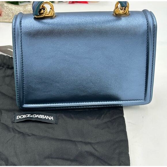 Dolce&Gabbana small devotion, top handle Bag in metallic blue made in Italy - Picture 4 of 12